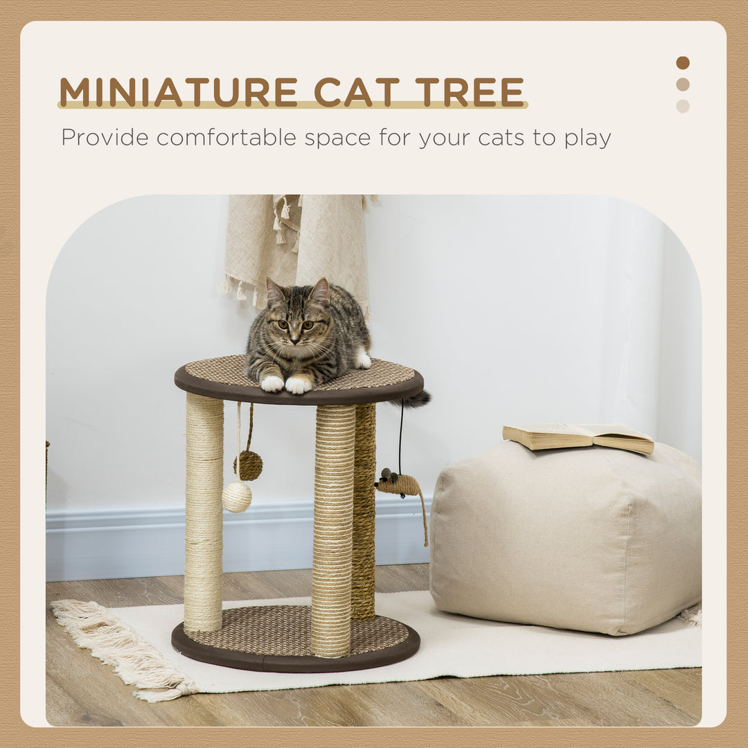 PawHut 17" Cat Tree, Kitty Activity Centre with Hanging Toys, Cat Tower with Jute, Sisal, Seagrass Scratching Post, Brown