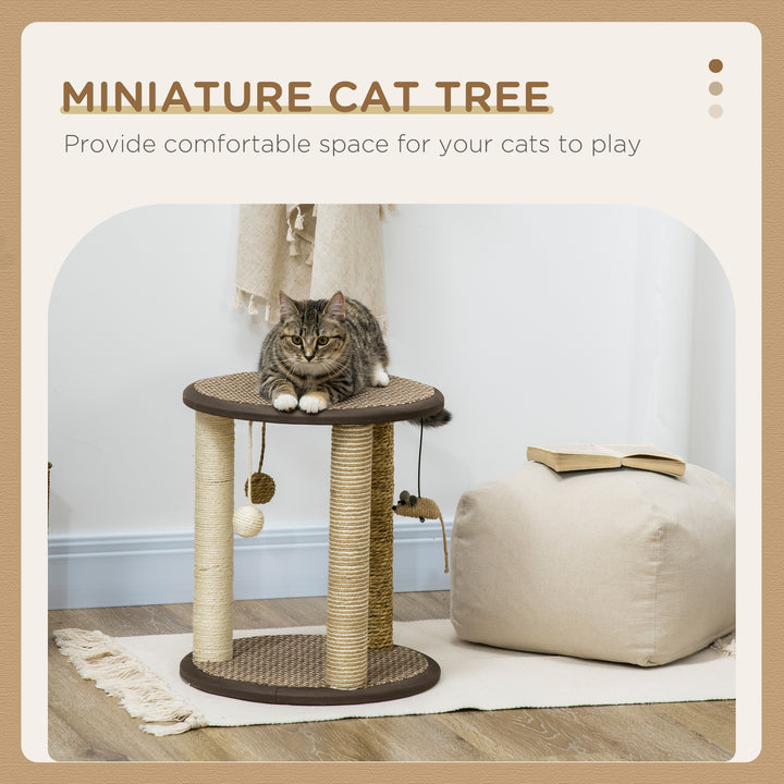 PawHut 17" Cat Tree, Kitty Activity Centre with Hanging Toys, Cat Tower with Jute, Sisal, Seagrass Scratching Post, Brown