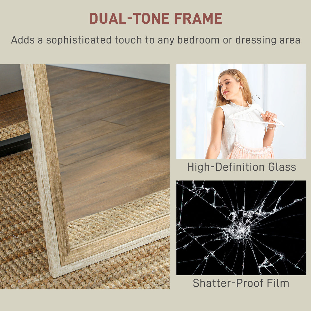 HOMCOM Floor Standing Mirror, Full Length Mirror, Free Standing, Leaning or Wall Mirror with Frame for Bedroom, Dark Wood Grain