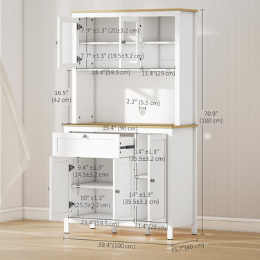 HOMCOM 71" 5-Door Kitchen Pantry Cabinet, Freestanding Storage Cabinet Cupboard with Adjustable Shelves, White