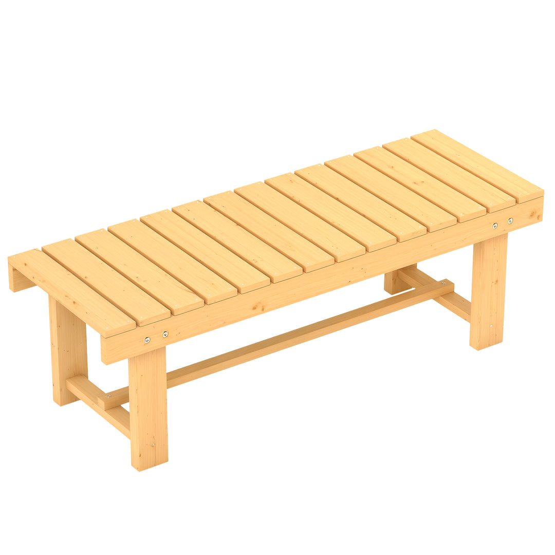 Outsunny 43" Wood Outdoor Bench, 2 Person Patio Bench, Backless Outdoor Patio Loveseat with Slatted Seat for Park, Backyard, Lawn, Natural Wood