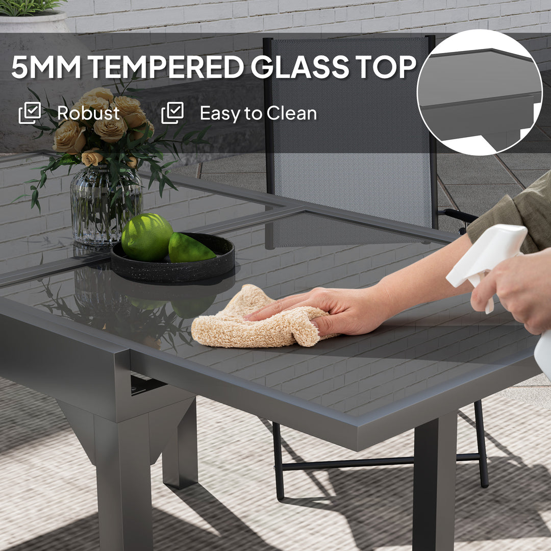 Outsunny 35"-71" Expandable Outdoor Table with Tempered Glass Top, Metal Frame, for 4-6 Person, for Lawn, Garden, Backyard