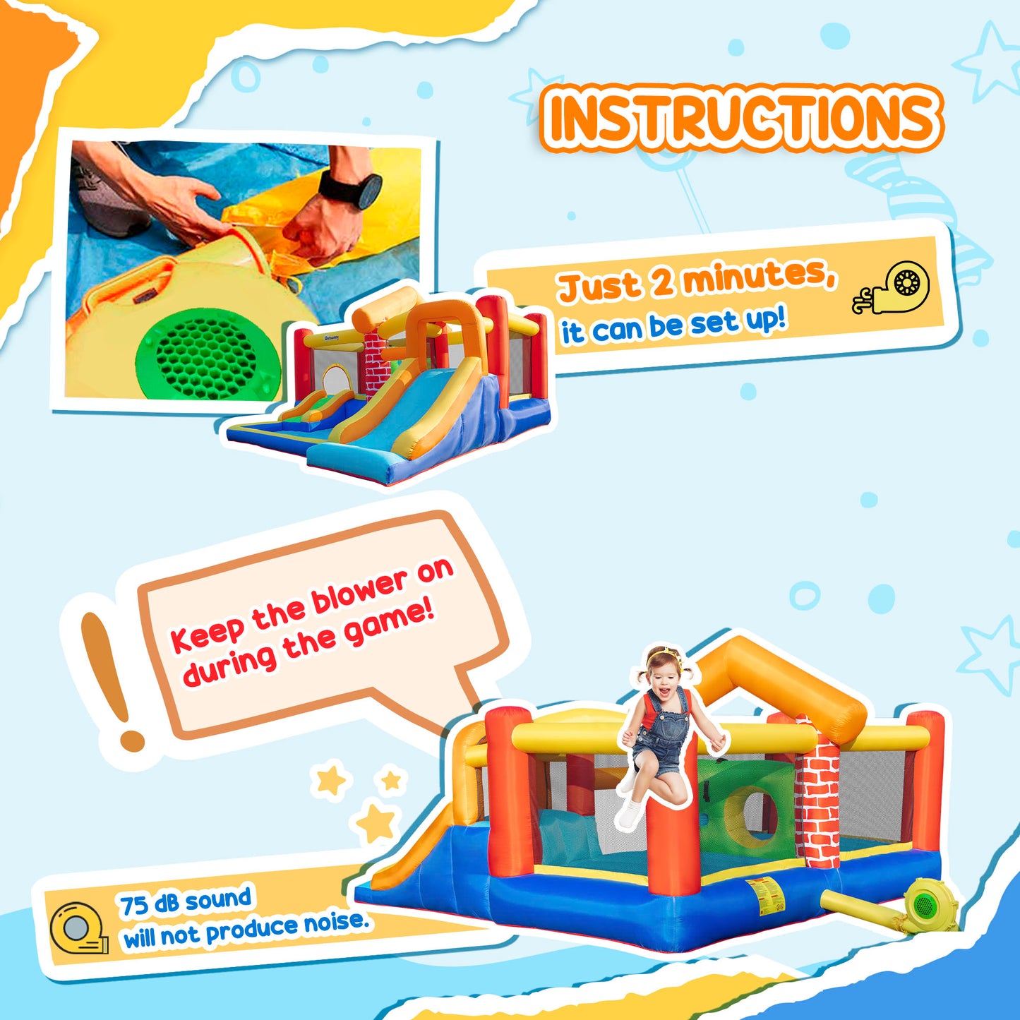 Outsunny 12.5 x 12FT Large Kids Bounce House, Castle-Themed with 2 Slides, Trampoline, Inflatable Pool, Climbing Wall, Carry Bag, 450W Air Blower