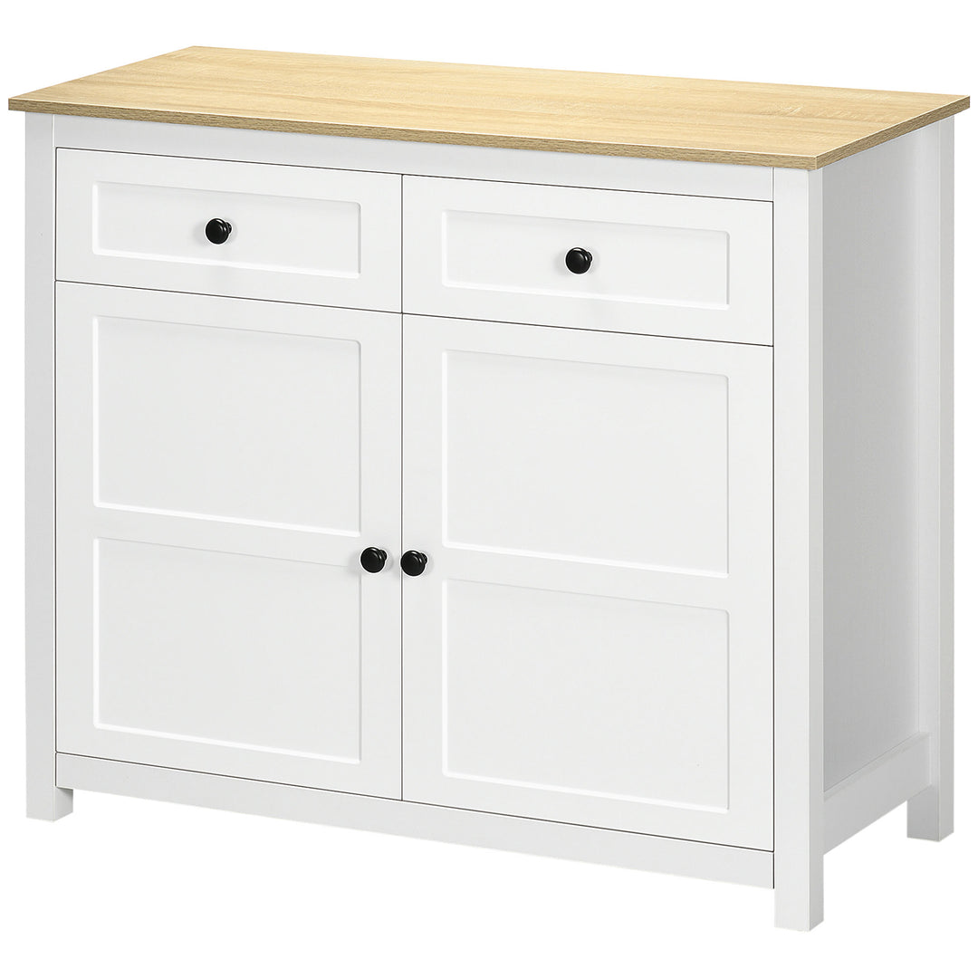 HOMCOM Sideboard, Modern Kitchen Storage Cabinet with Drawers and Adjustable Shelf, for Living Room and Entryway, White