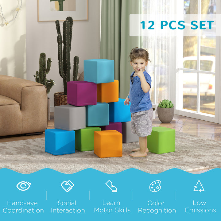 Soozier 12 Piece Soft Play Blocks Soft Foam Toy Building And Stacking Blocks - Multicolours