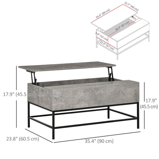 HOMCOM Lift Top Coffee Table with Hidden Storage Compartment Lift Tabletop Center Table for Living Room, Grey