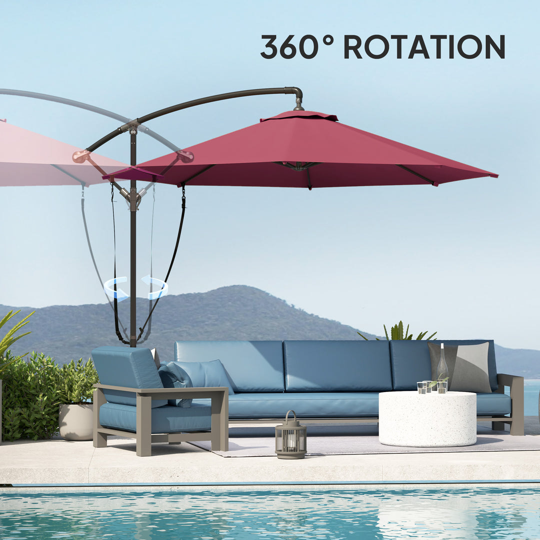 Outsunny 9.5' Cantilever Umbrella with Wind Protection Strap and Cover, Hanging Umbrella with Crank and Cross Base, UPF 50+, Grey