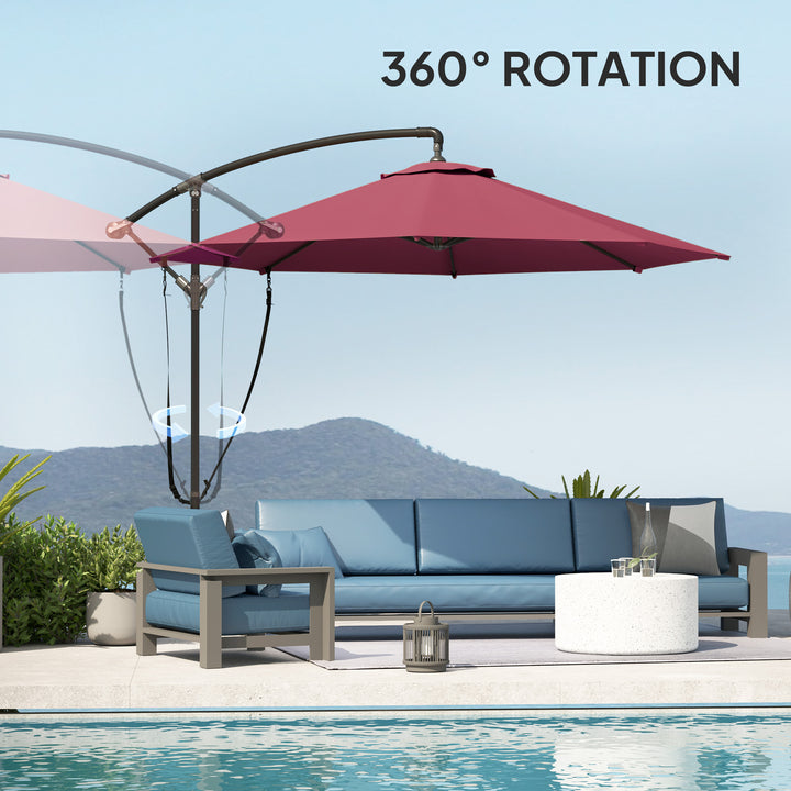 Outsunny 9.5' Cantilever Umbrella with Wind Protection Strap and Cover, Hanging Umbrella with Crank and Cross Base, UPF 50+, Grey