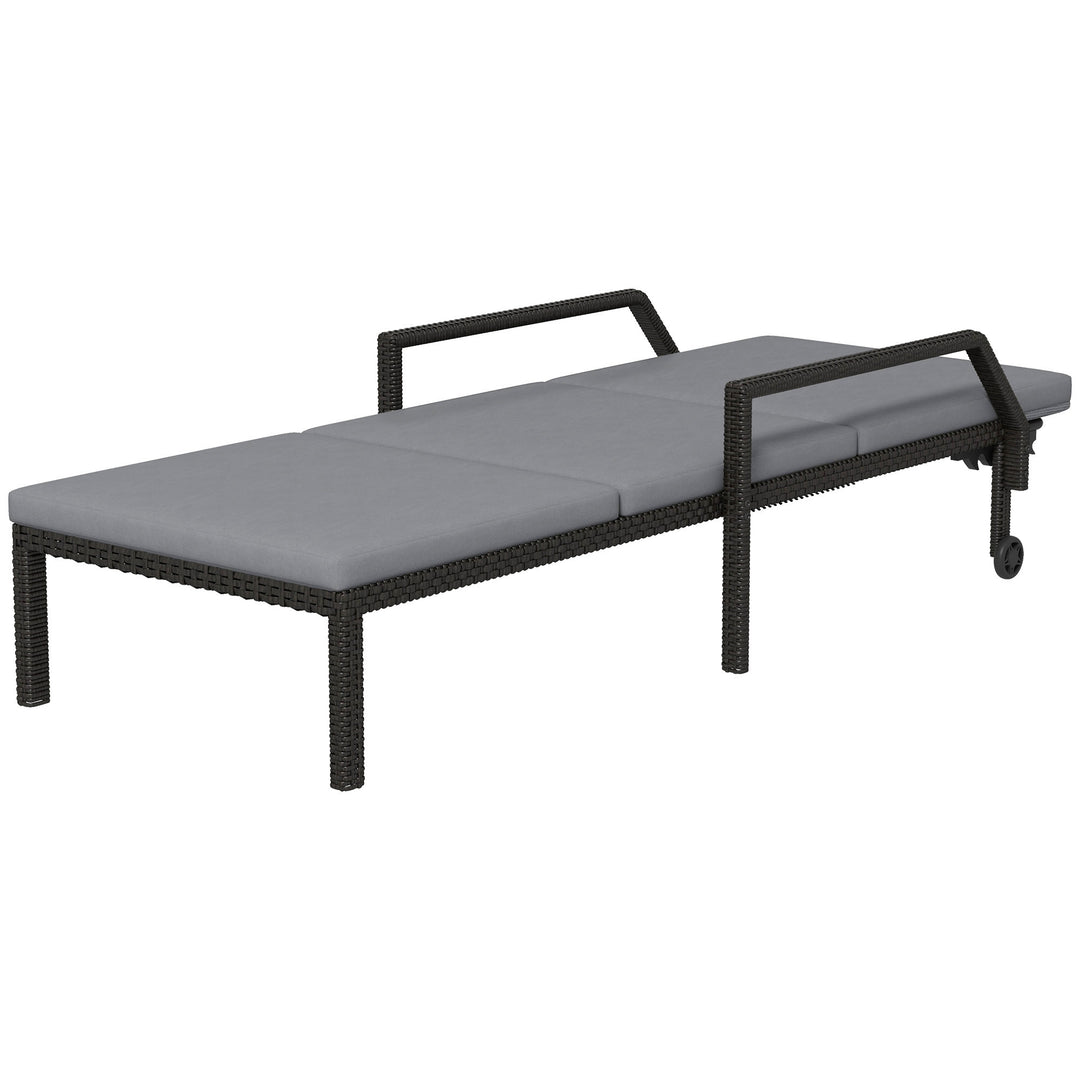 Outsunny Wicker Chaise Lounger with 5-Level Adjustable Backrest, Light Grey