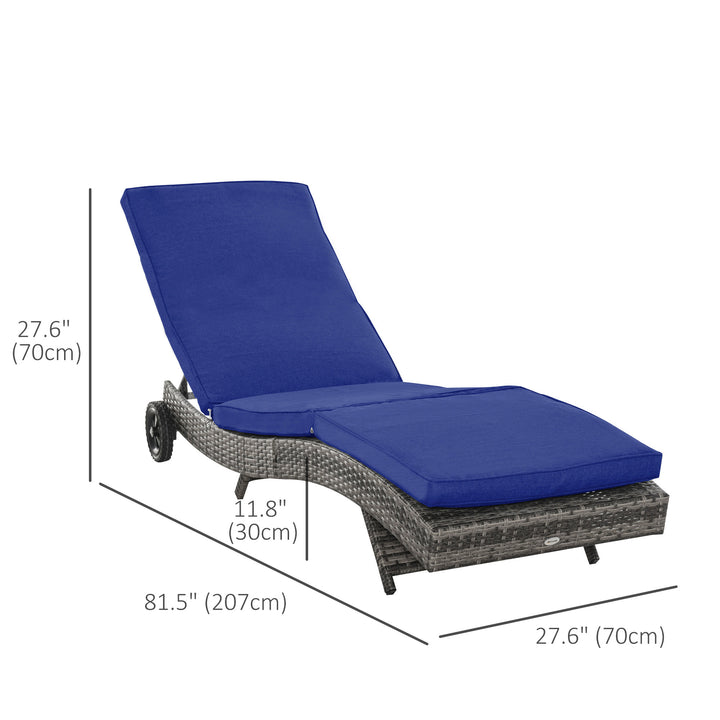 Outsunny Outdoor Adjustable Wicker Chaise Lounge Chair with Cushion & Wheels for Patio, Deck, Poolside, Sky Blue