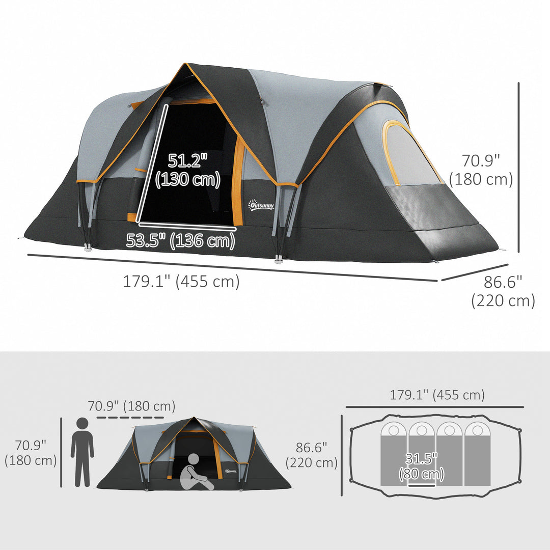 Outsunny 5-6 Person Family Tent, Outdoor Camping Tent with Lighting Hook, Carrying Bag for Camping, Hiking and Travelling, Grey