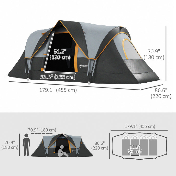 Outsunny 5-6 Person Family Tent, Outdoor Camping Tent with Lighting Hook, Carrying Bag for Camping, Hiking and Travelling, Grey