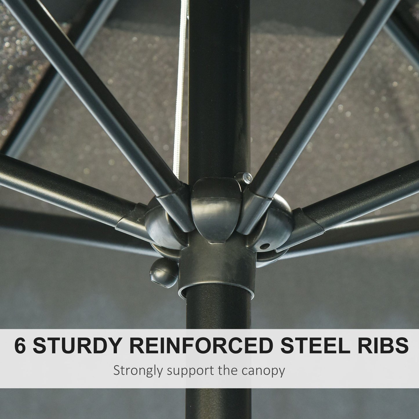 Outsunny 8.5' Round Aluminum Patio Umbrella Garden Parasol Market Sunshade Tilt Canopy w/ 6 Ribs, Crank Handle, Black