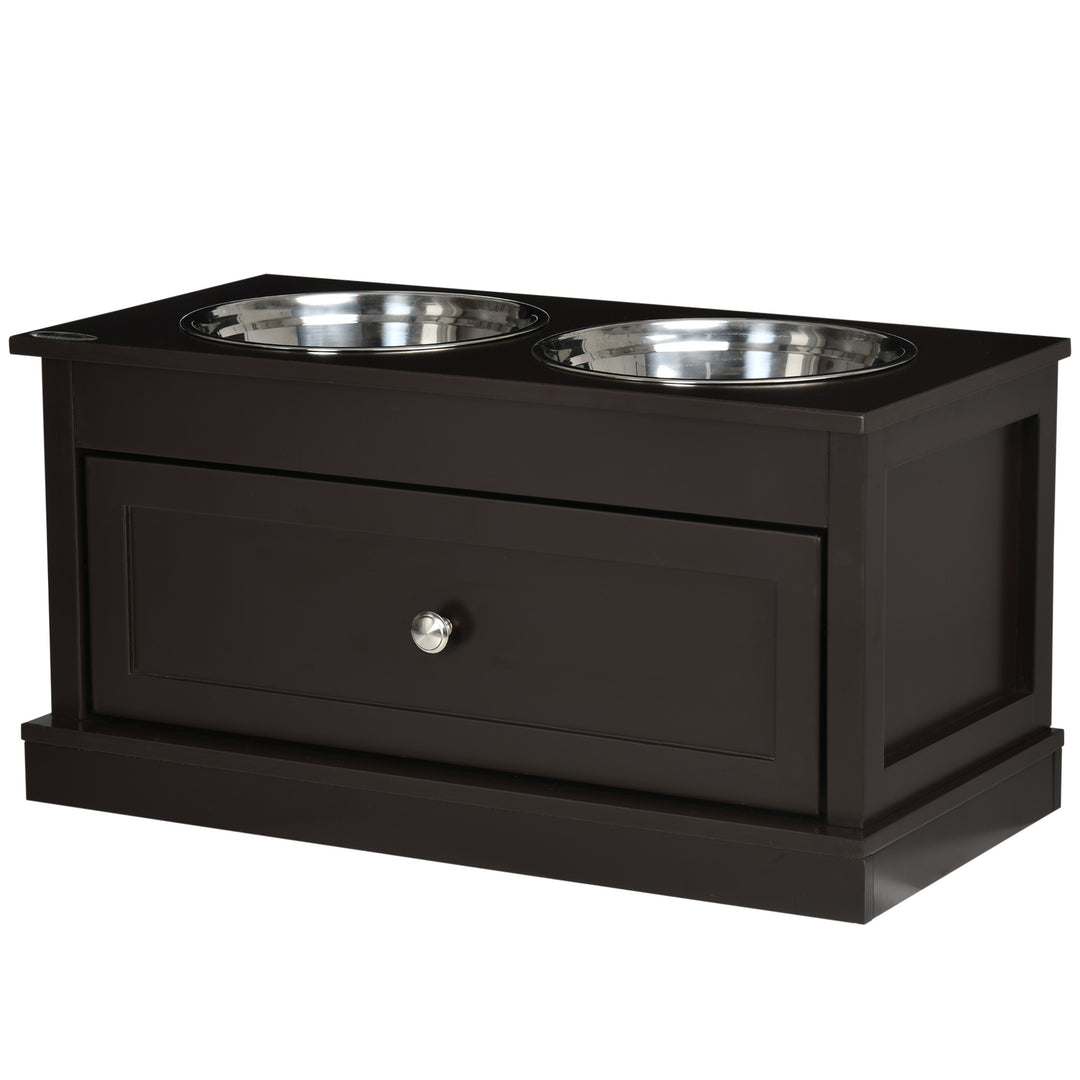PawHut Elevated Dog Bowls with Storage Drawer for Large Dogs, Coffee