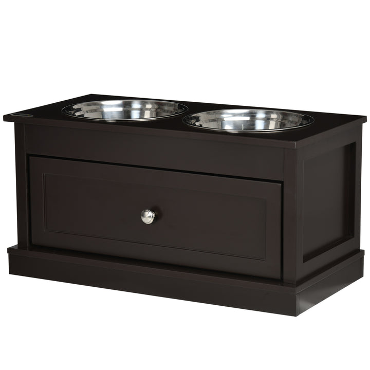 PawHut Elevated Dog Bowls with Storage Drawer for Large Dogs, Coffee