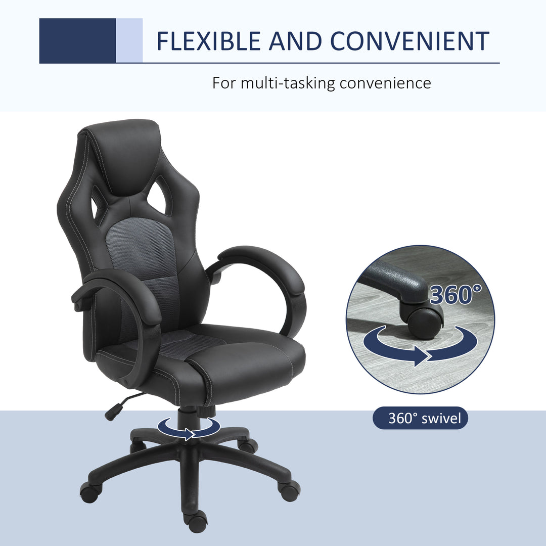 HOMCOM Racing Gaming Chair Office Chair Computer Desk Gamer Chair with Swivel Wheels, Padded Headrest, Tilt Function, Grey
