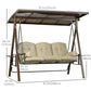 Outsunny 3-Seat Patio Swing Chair, Outdoor Canopy Swing Glider with Cushion, Pillows and Adjustable Polycarbonate Canopy for Porch, Garden, Poolside, Backyard, Khaki