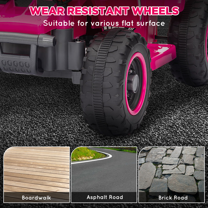 Qaba 6V Kids ATV Quad, 4 Wheeler Battery Powered Electric Ride on Car w/ Lights, Forward Backward, Pink