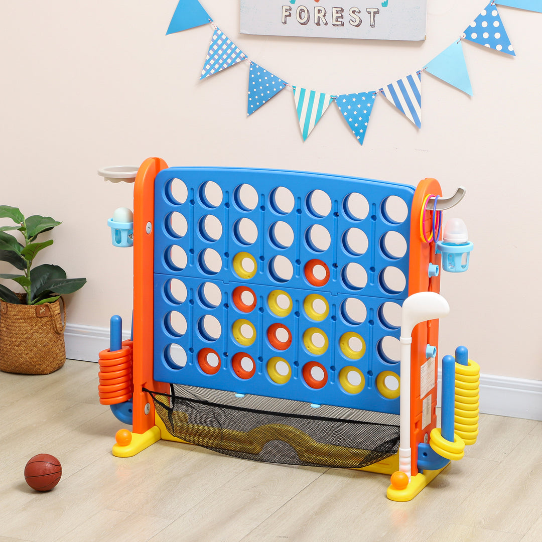 Qaba 4 in 1 Kids Jumbo Connect 4 Game Set with Basketball, Ring Toss, Golf, for Kids, Family, Indoor & Outdoor