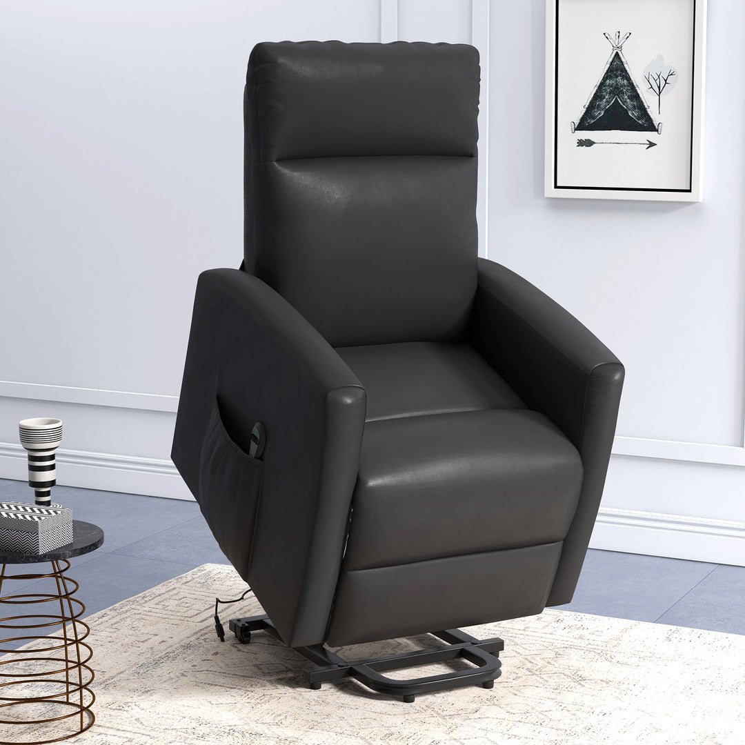 HOMCOM Power Lift Recliner Chair with Remote Control Side Pocket for Living Room Home Office Study Black