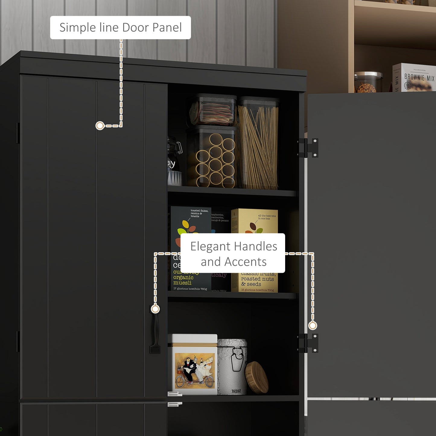 HOMCOM 70" 4-Door Storage Cabinet, Freestanding Pantry Cabinet with Adjustable Shelves for Living Room, Natural