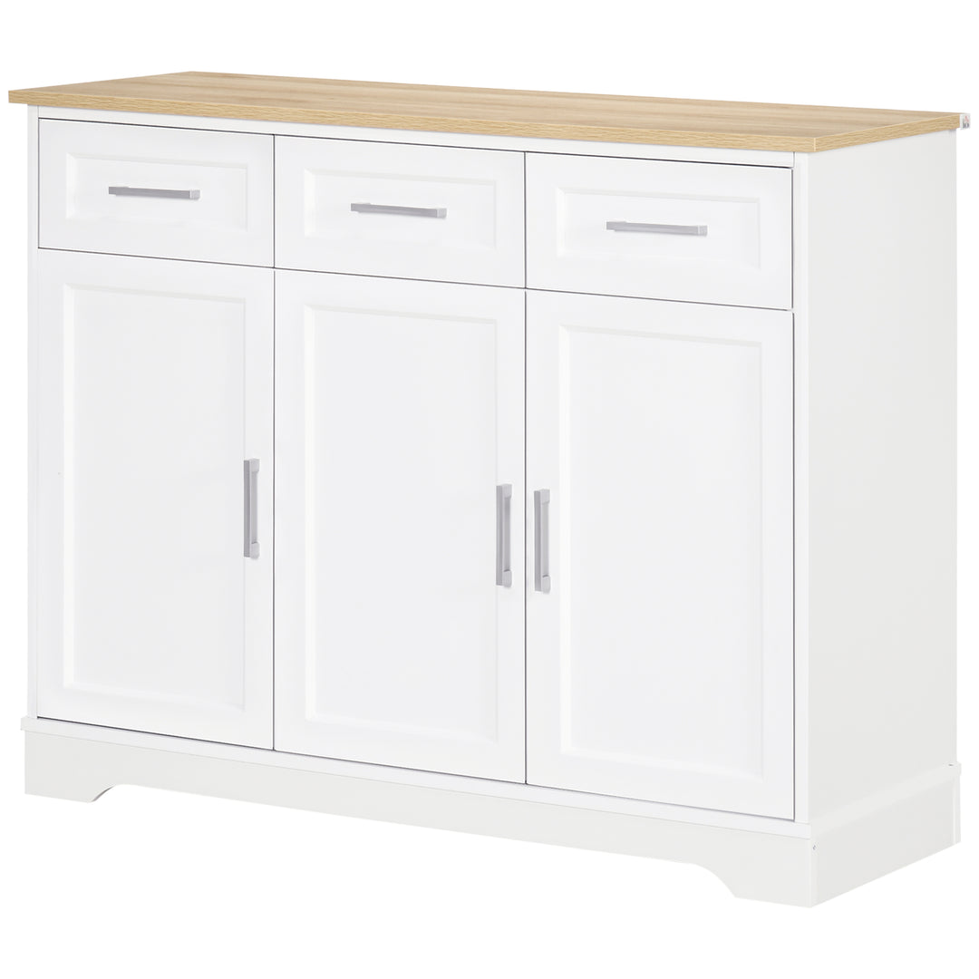 HOMCOM Sideboard Buffet Cabinet with 3 Drawers and Adjustable Shelves, Coffee Bar Cabinet for Kitchen, Dining Room, White