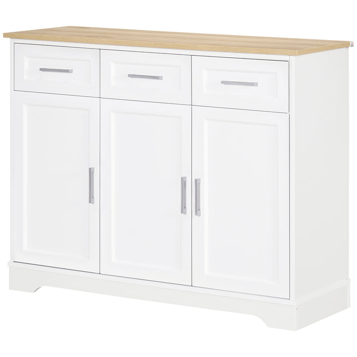 HOMCOM Sideboard Buffet Cabinet with 3 Drawers and Adjustable Shelves, Coffee Bar Cabinet for Kitchen, Dining Room, White