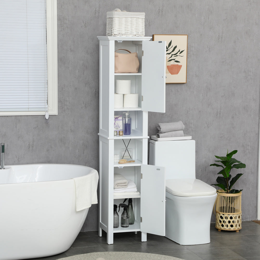 kleankin Bathroom Cabinet, Freestanding Linen Cabinet with Open Shelves, 13.8" x 11.8" x 62.4", White