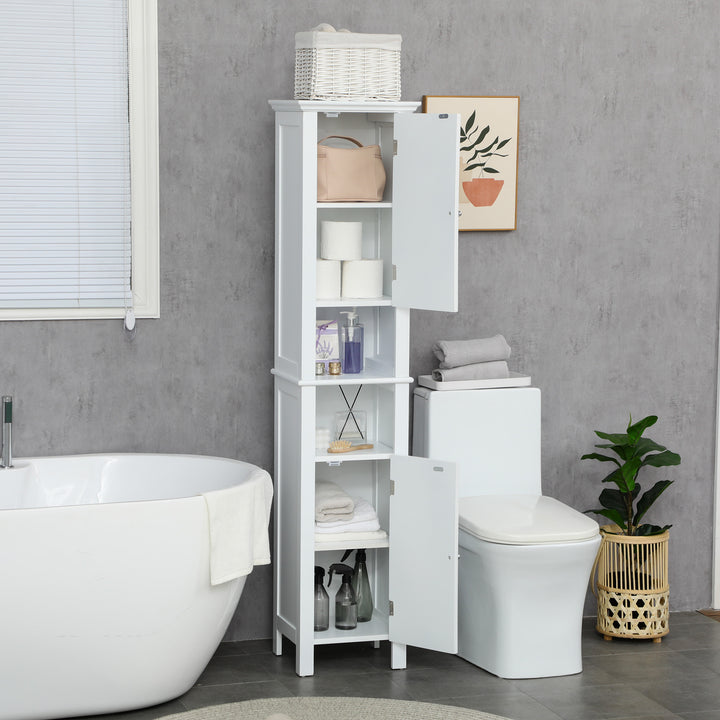kleankin Bathroom Cabinet, Freestanding Linen Cabinet with Open Shelves, 13.8" x 11.8" x 62.4", White