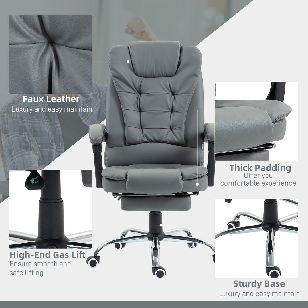 HOMCOM High Back Office Chair PU Leather Executive Office Chair with Retractable Footrest Padded Armrest Black