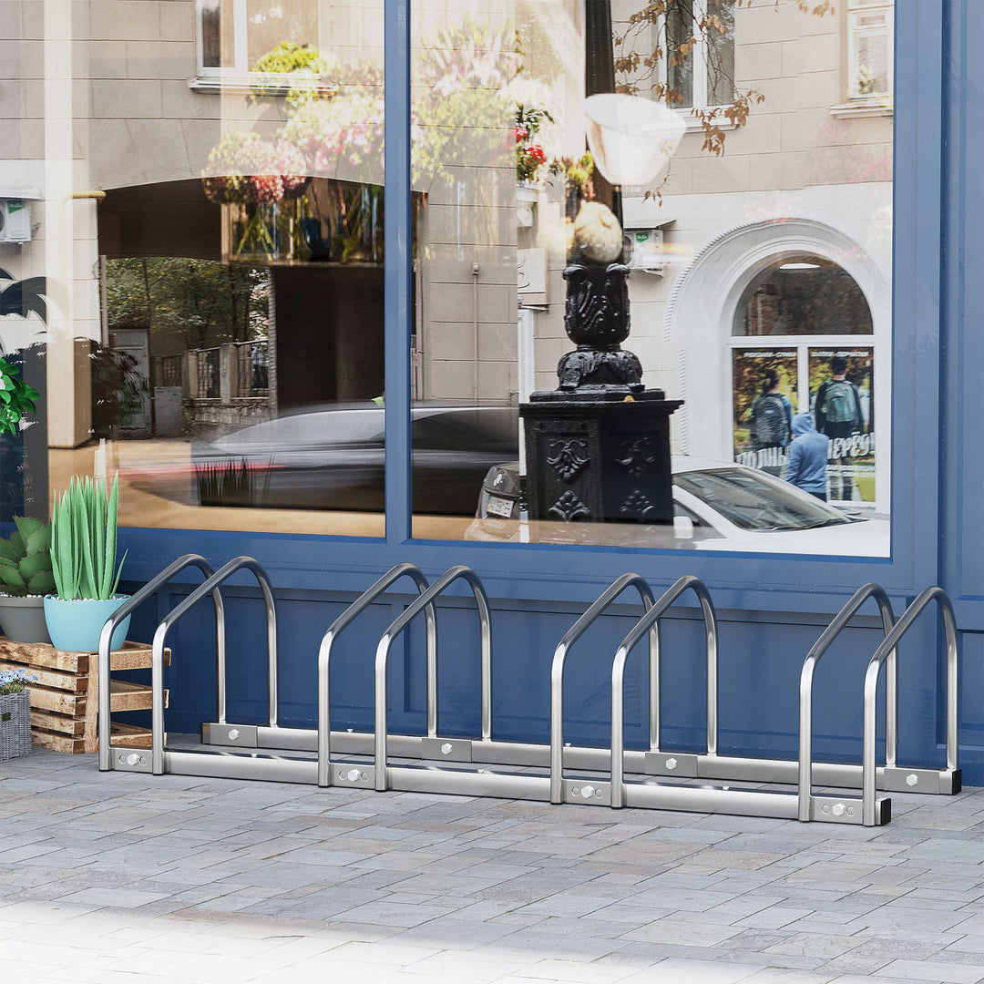 Soozier 4-Bike Bicycle Floor Parking Rack Cycling Storage Stand Garage Organizer for Indoor and Outdoor Use Black