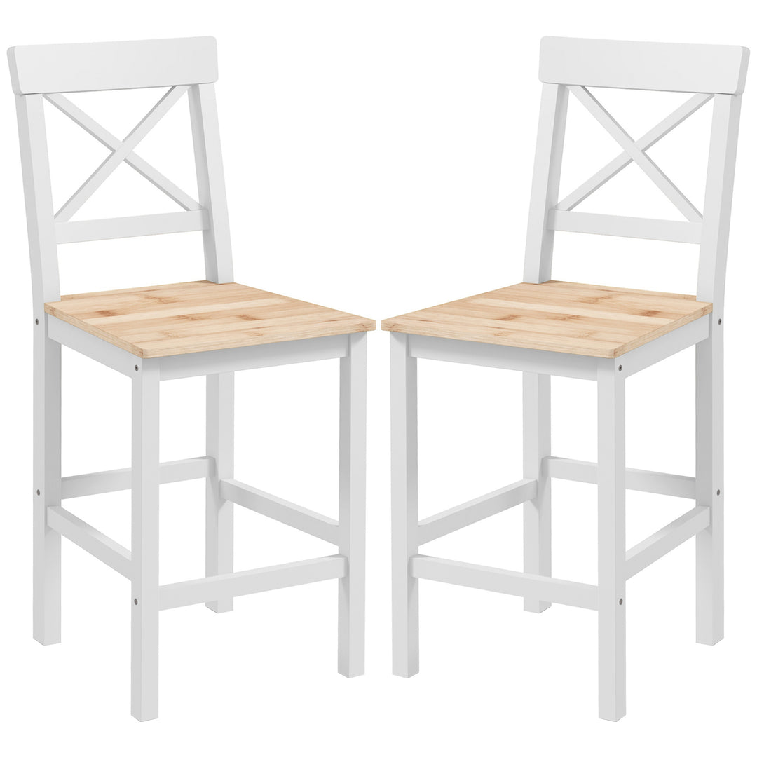 HOMCOM Counter Height Stools Set of 2, Farmhouse Bar Stools with Backs, Solid Wood Counter Stools for Kitchen Island