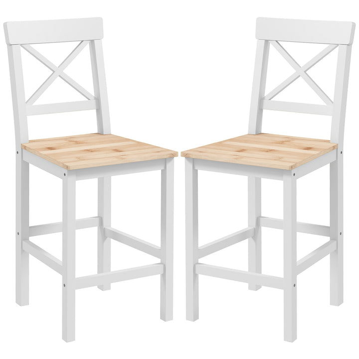HOMCOM Counter Height Stools Set of 2, Farmhouse Bar Stools with Backs, Solid Wood Counter Stools for Kitchen Island