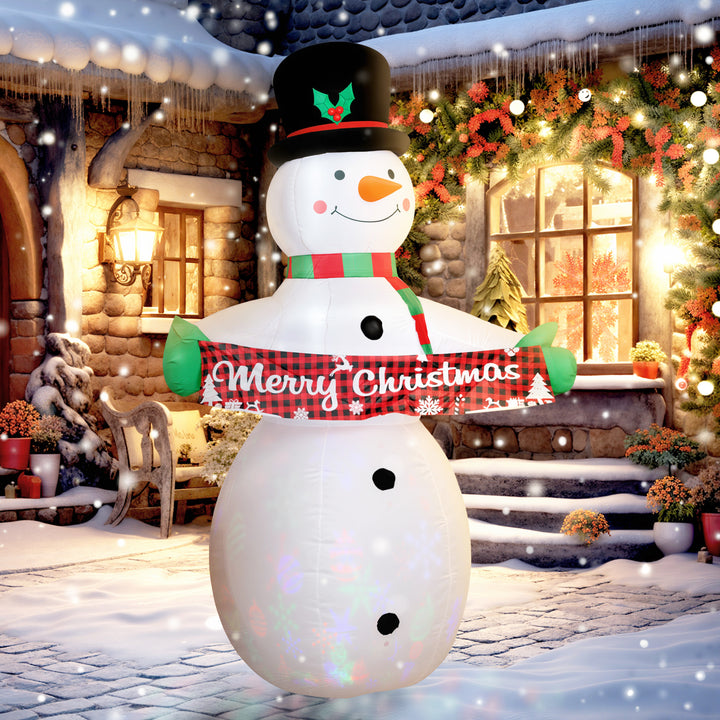 Outsunny 7FT Christmas Inflatables Snowman with Motion-Activated Music and Projector LED Light, Blow Up Inflatable Decoration