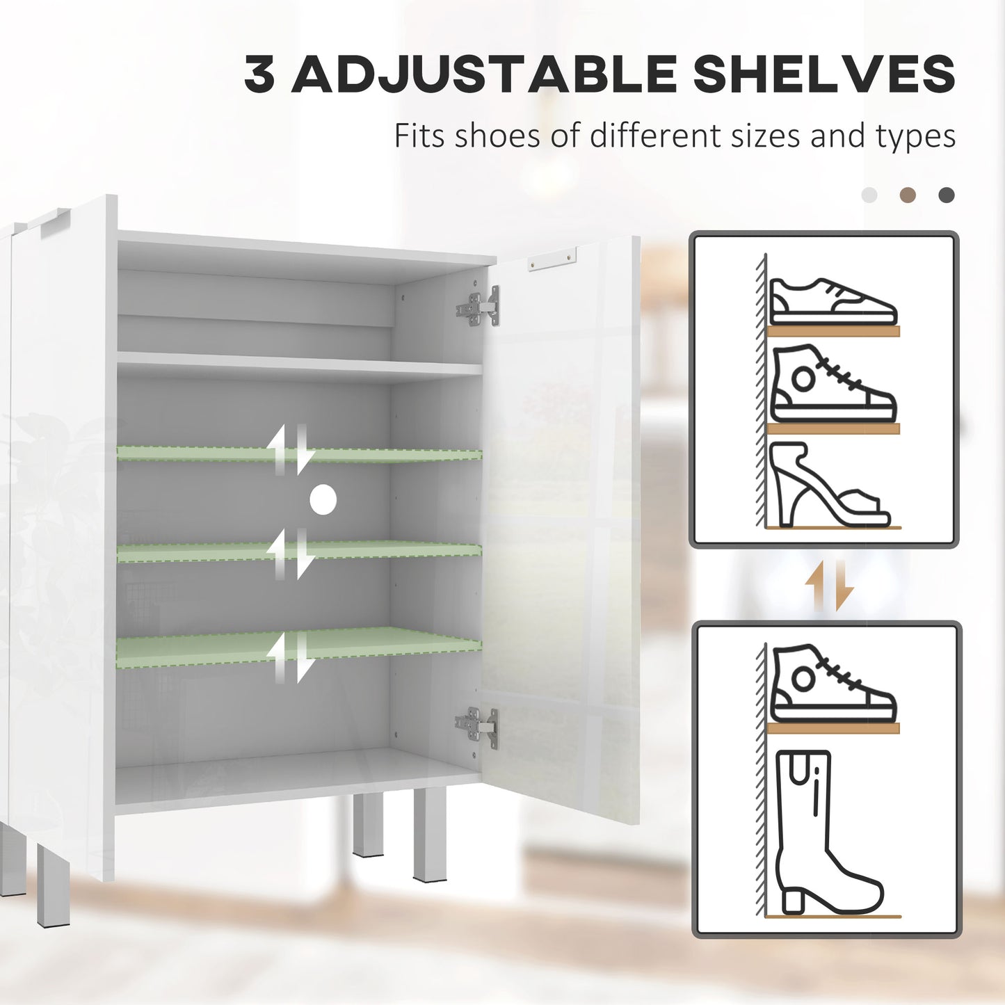 HOMCOM Shoe Cabinet, Shoe Storage Cabinet with Soft-Close Hinges and Adjustable Shelves, Holds 15-20 Pairs, High Gloss White