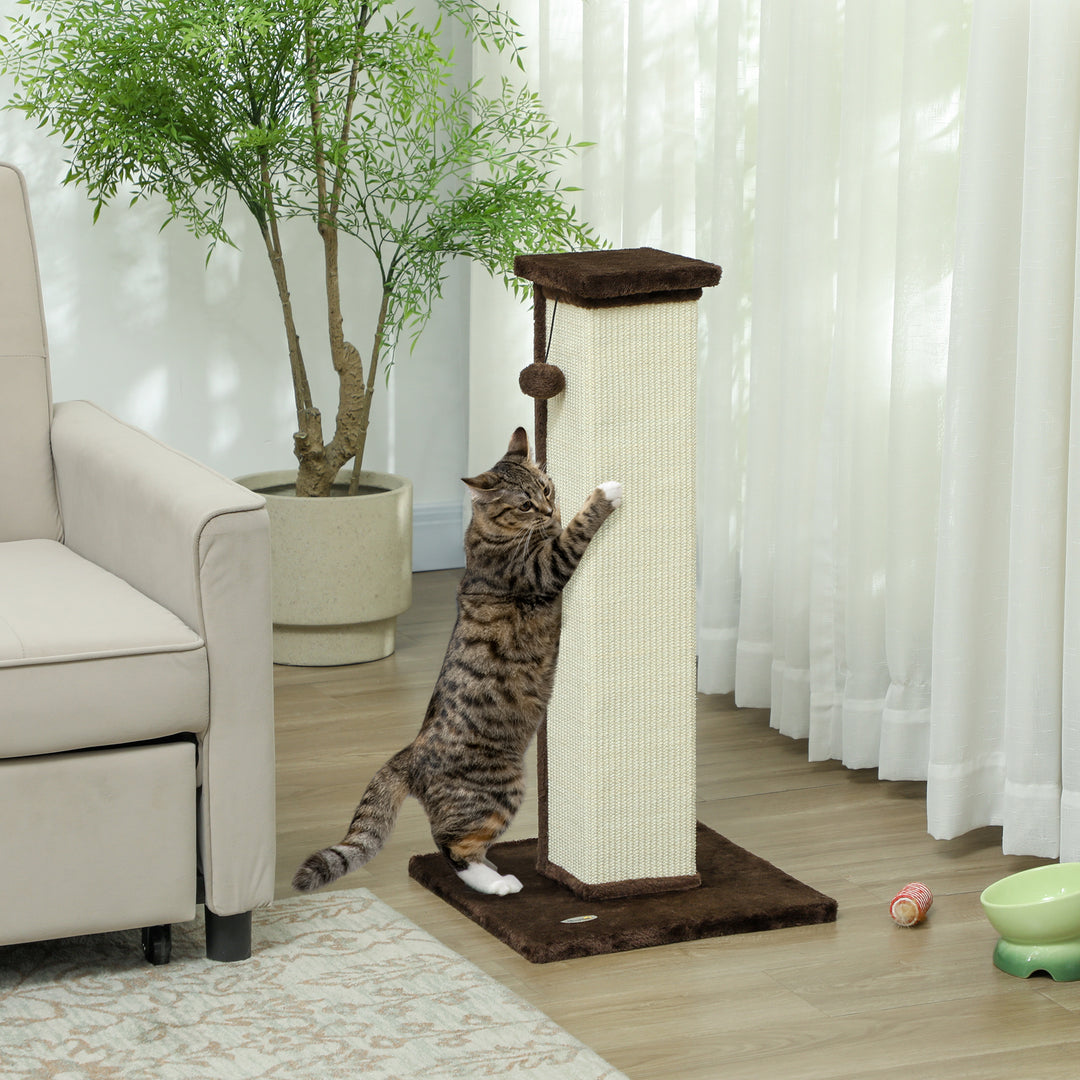 PawHut 32" Tall Cat Scratching Post for Indoor Cats and Kittens, Sisal Cat Scratcher with Hanging Ball Soft Plush, Grey