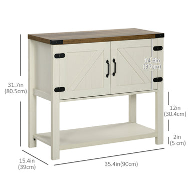 HOMCOM Farmhouse Kitchen Storage Cabinet, Free Standing Sideboard Console Table with Barn Doors, Bottom Shelf, White