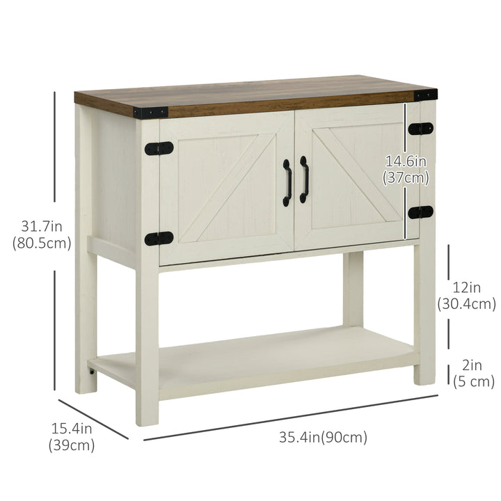 HOMCOM Farmhouse Kitchen Storage Cabinet, Free Standing Sideboard Console Table with Barn Doors, Bottom Shelf, White