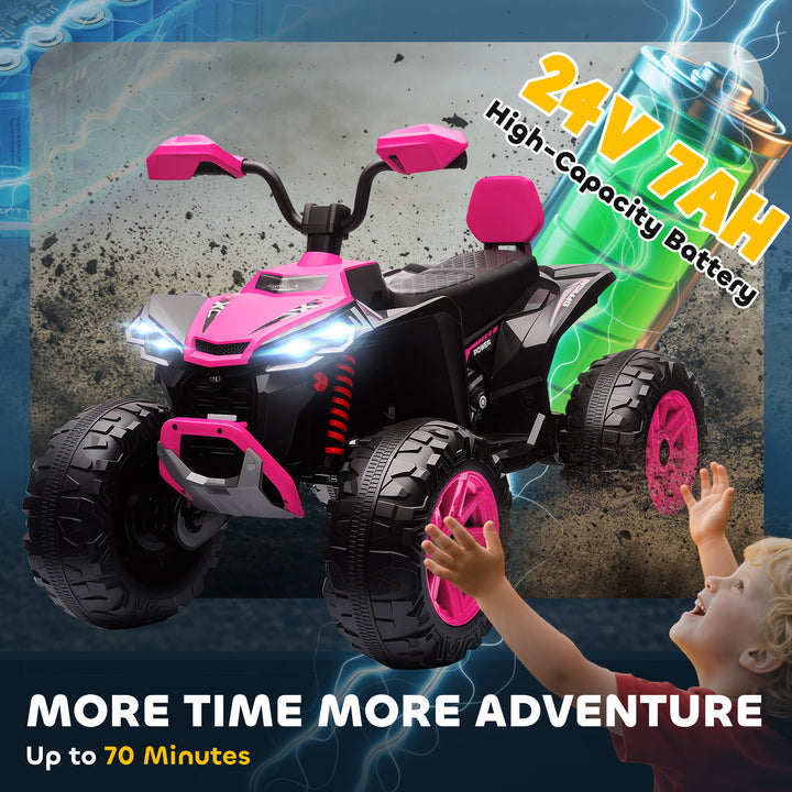 Qaba 2-Seater All-Terrain 4 Wheeler, 24V Kids ATV Ride-On, Electric Quad Car with Dual Motor, for Boys and Girls, Pink