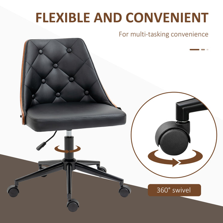 HOMCOM Office Chair, PU Leather Desk Chair with 360 Degree Swivel Wheels, Adjustable Height, Tilt Function, Black