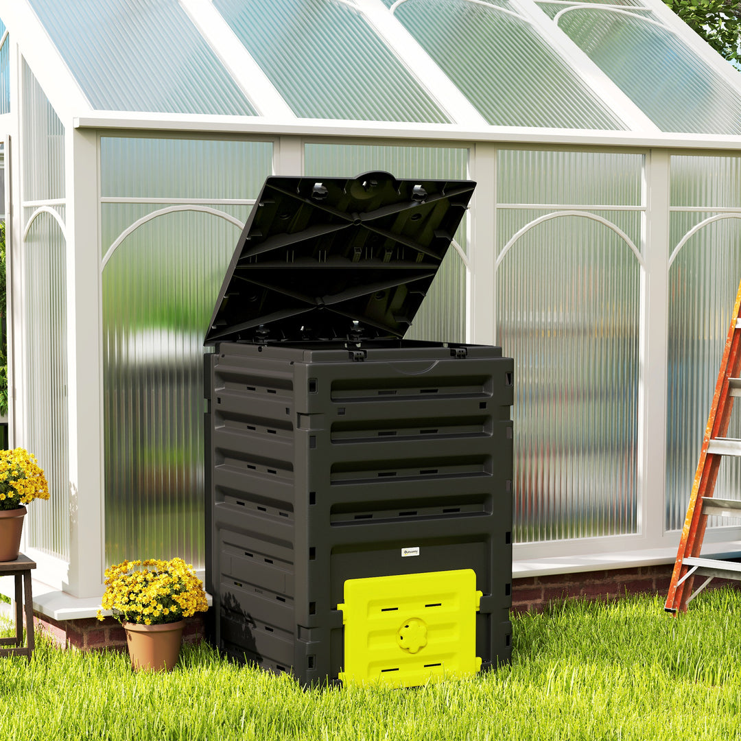 Outsunny Compost Bin, Garden Composter with 80 Vents and 2 Sliding Doors, 120 Gallon (450L), Black