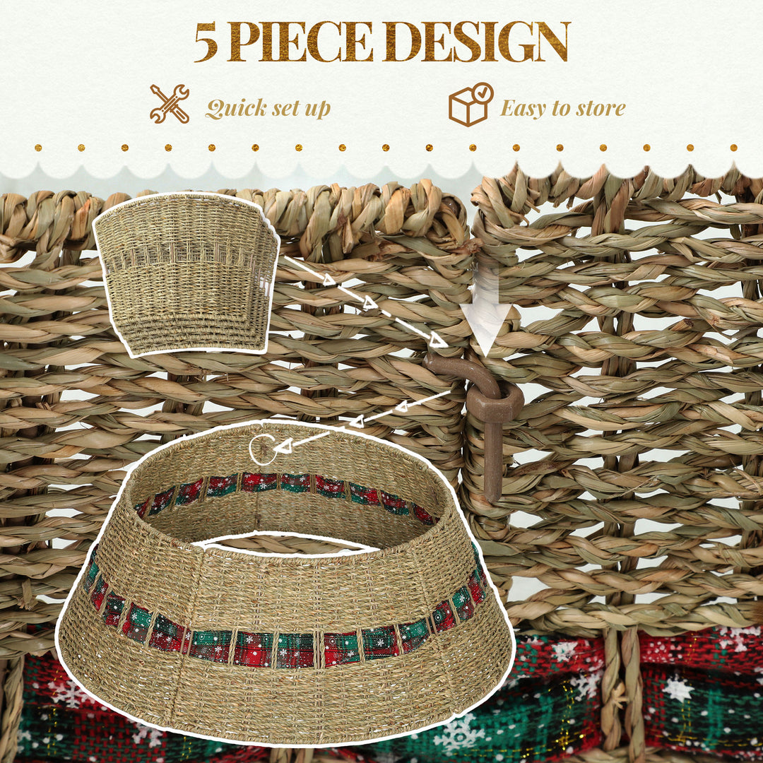 HOMCOM 28 inch Rustic Christmas Tree Skirt, Rattan Woven Christmas Tree Collar for Party, Holiday, Home Decoration, Natural