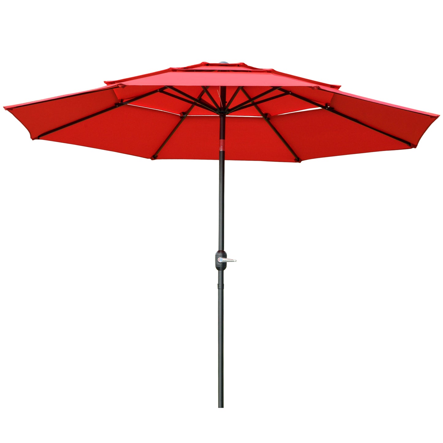 Outsunny 9FT 3 Tiers Patio Umbrella Outdoor Market Umbrella with Crank, Push Button Tilt for Deck, Backyard and Lawn, Sky Blue
