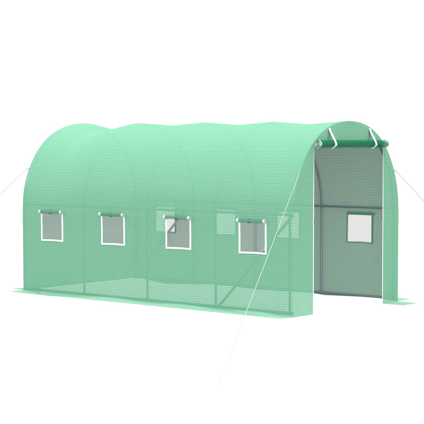 Outsunny Walk-in Tunnel Greenhouse, 13 x 6.4 x 6.5 ft Hoop House with Zipped Roll-Up Door and 8 Mesh Windows, Outdoor Greenhouse with Galvanised Steel Frame, Green