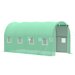 Outsunny Walk-in Tunnel Greenhouse, 13 x 6.4 x 6.5 ft Hoop House with Zipped Roll-Up Door and 8 Mesh Windows, Outdoor Greenhouse with Galvanised Steel Frame, Green