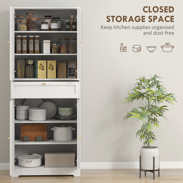 HOMCOM 72.4" Tall Kitchen Pantry Cabinet, Modern Freestanding Storage Cabinet with Shaker Doors and Adjustable Shelves, White