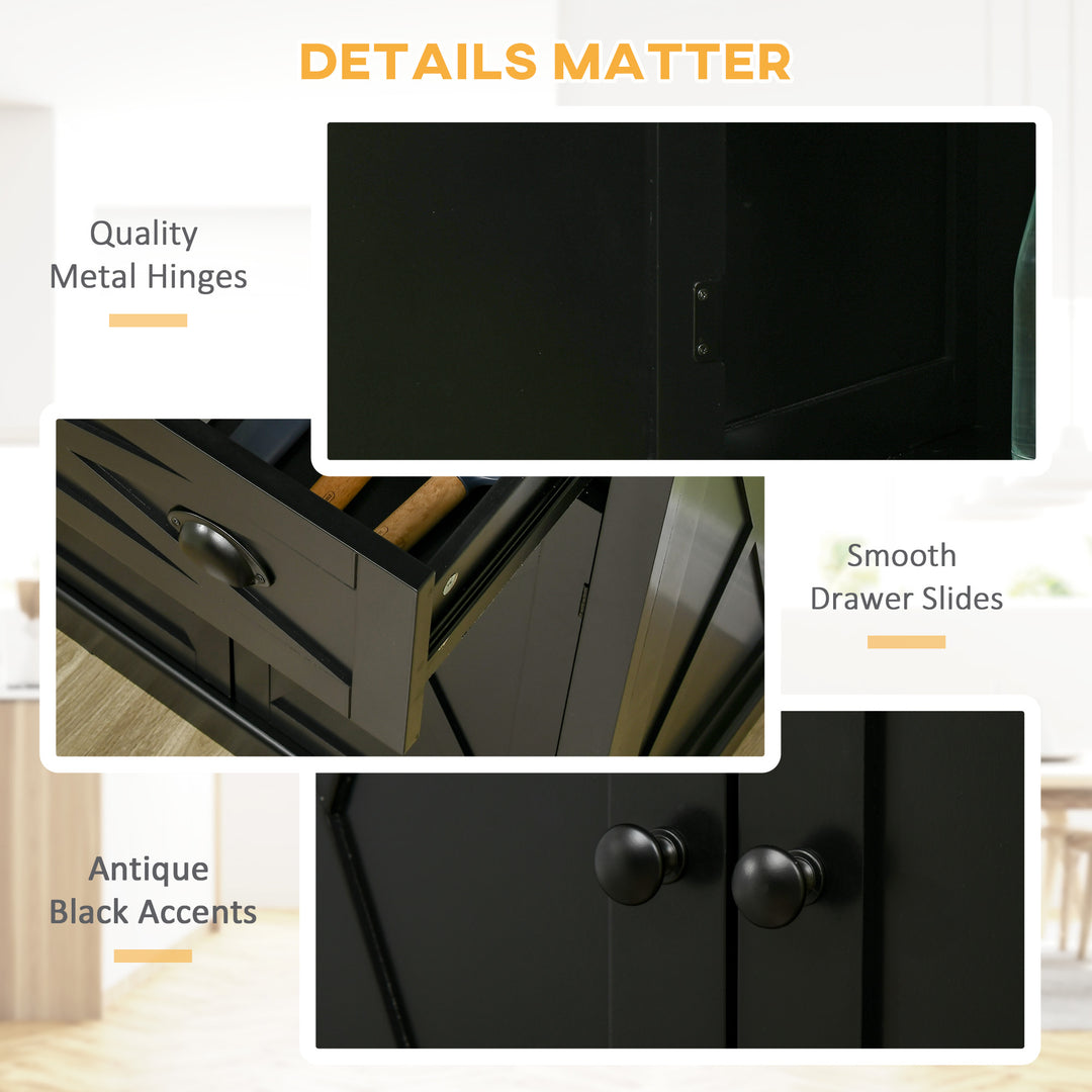HOMCOM 72.5" Kitchen Pantry Cabinet, Freestanding Storage Cabinet with 4 Doors, Drawer and Adjustable Shelves, Black