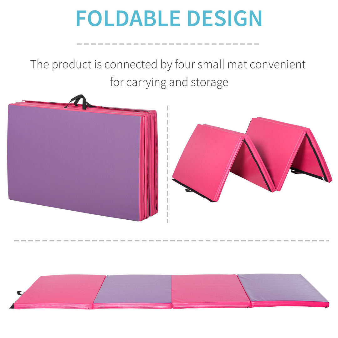 Soozier 4'x10'x2'' Folding Gymnastics Tumbling Mat, Exercise Mat  with Carrying Handles for Yoga, MMA, Martial Arts, Stretching, Core Workouts, Pink and Purple