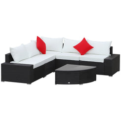 Outdoor Wicker Sectional Sofa Set - Cushioned Patio Set with Quarter Round Coffee Table
