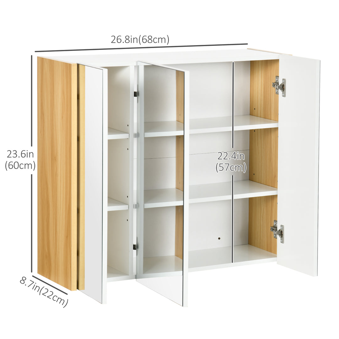 kleankin Wall Mounted Medicine Cabinet with Mirror Wall Mirror Cabinet with 3 Doors and Adjustable Storage Shelves Gray